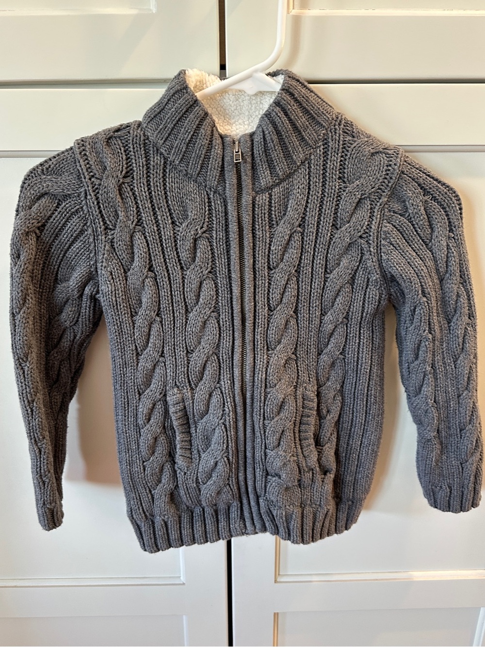 Janie &Jack Boys zip up cableknit sweater w/ faux fur and suede elbow patches 4